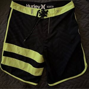 Hurley Men’s Black & Neon Green Swim Boardshorts